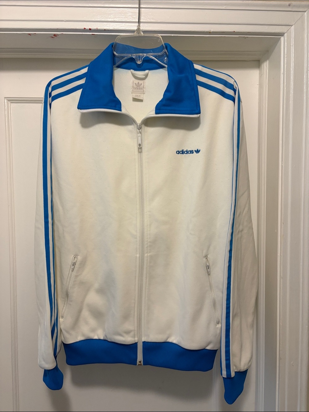 adidas White and Blue Retro Track Jacket